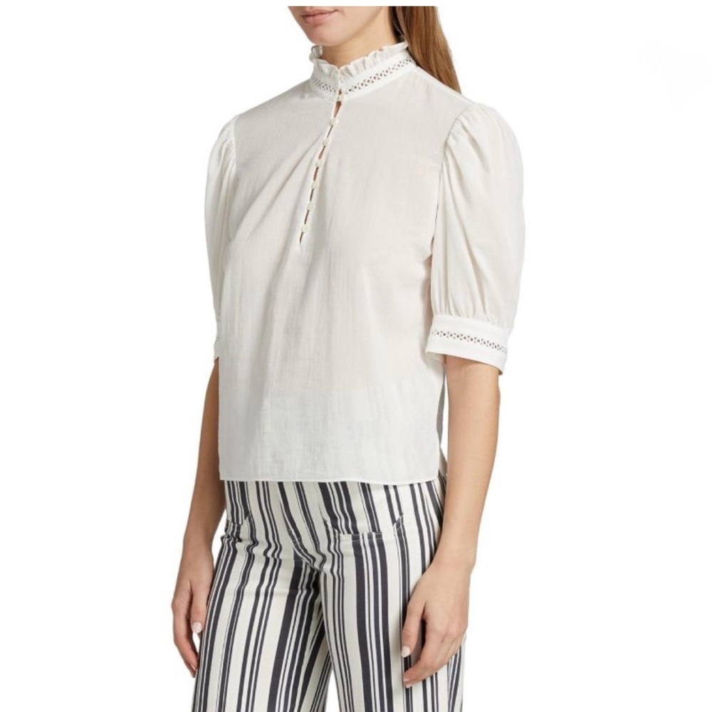 Frame The Ruffe Collar White Top Blouse size M - Picture 13 of 14